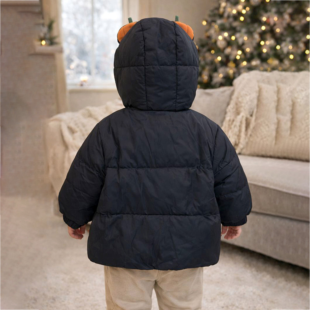 Black 3D Pumpkin Hooded Winter Puffer Jacket for Kids