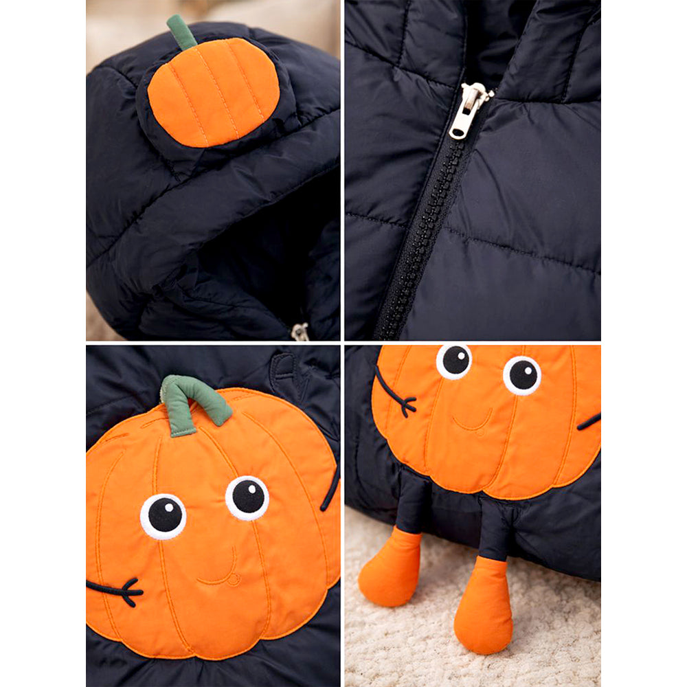 Black 3D Pumpkin Hooded Winter Puffer Jacket for Kids