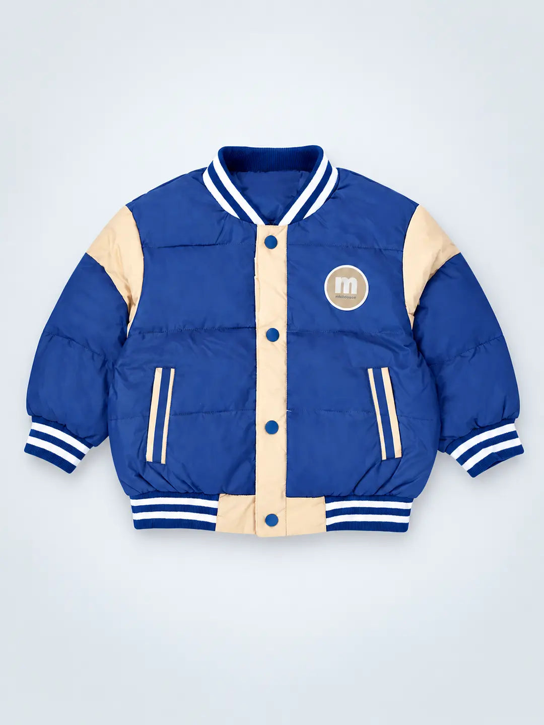 Blue & Beige Varsity Winter Jacket for Kids