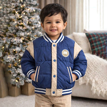 Blue & Beige Varsity Winter Jacket for Kids