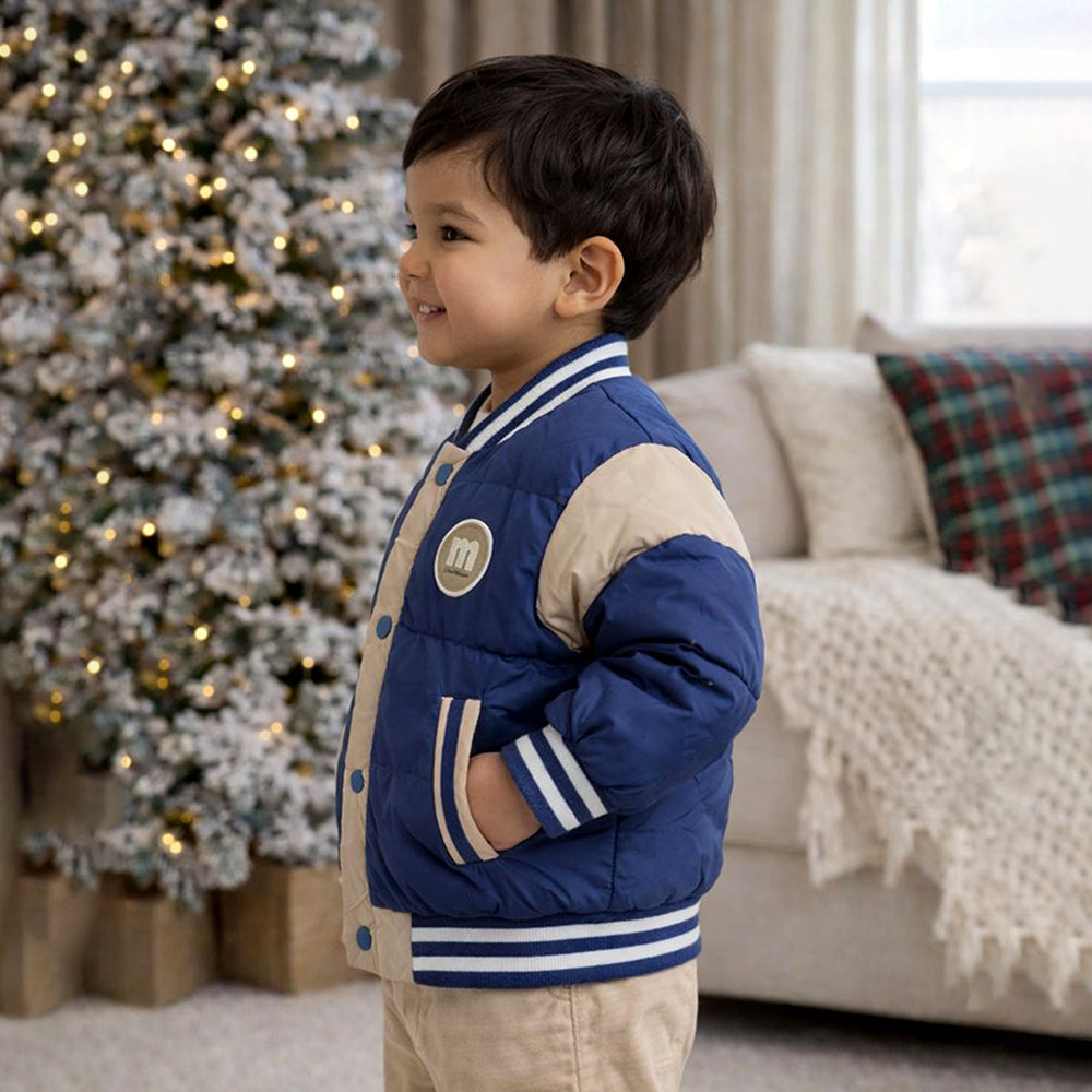 Blue & Beige Varsity Winter Jacket for Kids