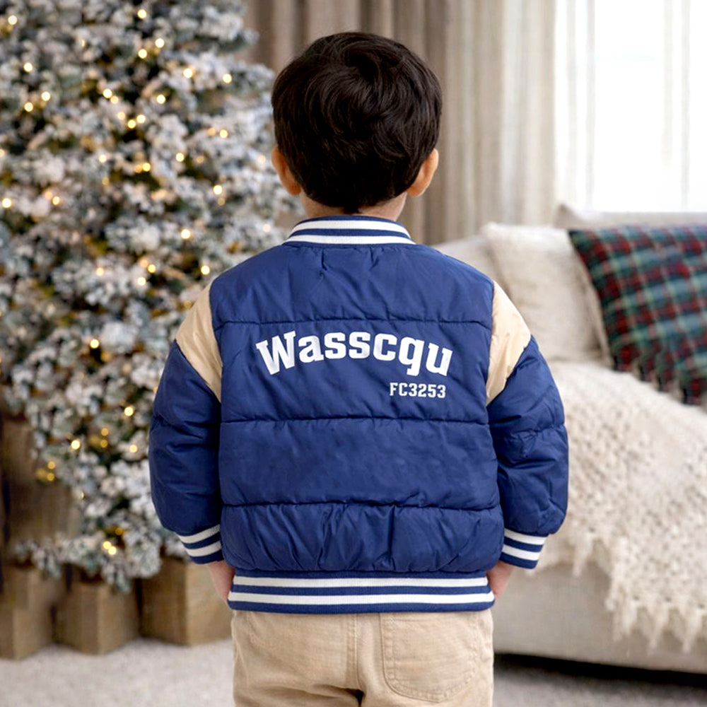 Blue & Beige Varsity Winter Jacket for Kids