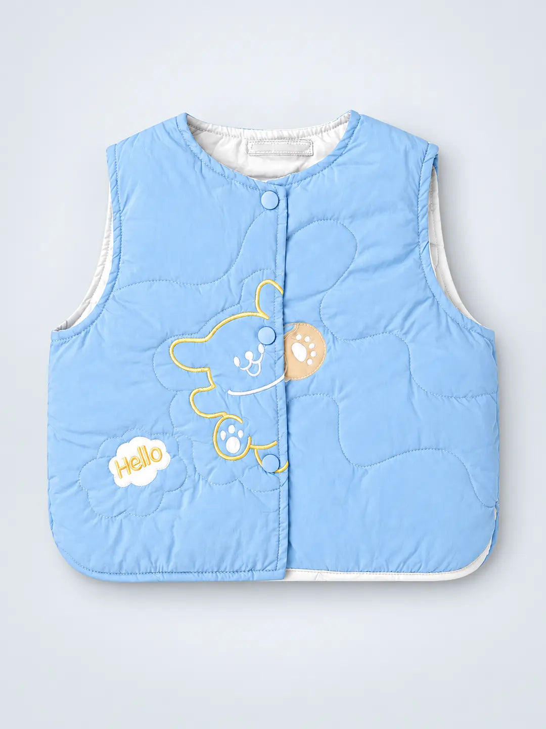 Blue Hello Teddy Reversible Sleeveless Winter Jacket for Kids