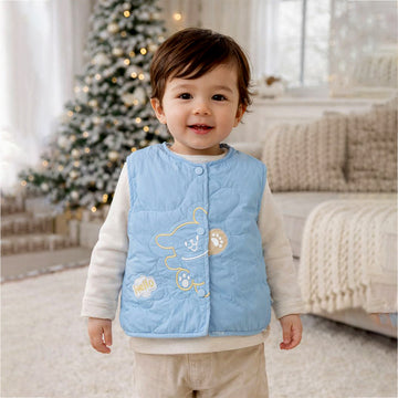 Blue Hello Teddy Reversible Sleeveless Winter Jacket for Kids