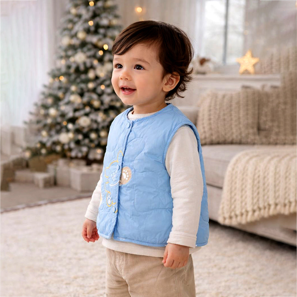 Blue Hello Teddy Reversible Sleeveless Winter Jacket for Kids