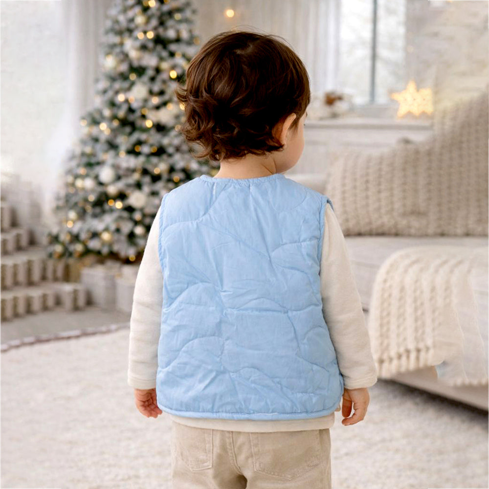 Blue Hello Teddy Reversible Sleeveless Winter Jacket for Kids