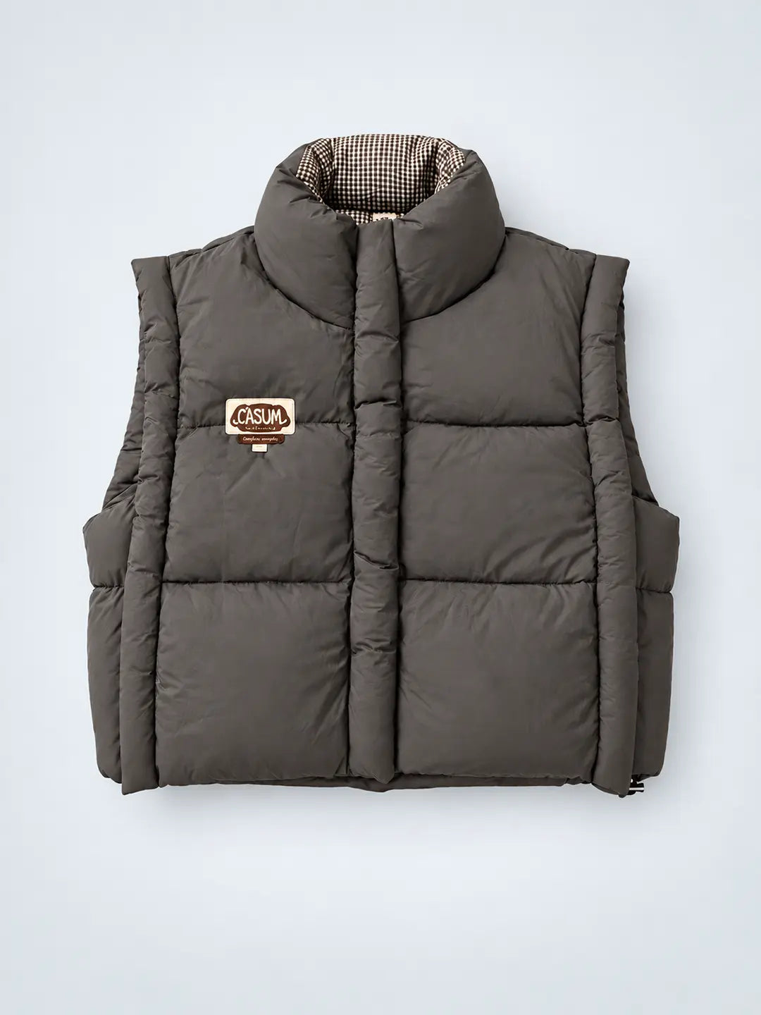 Brown Checks Collar Quilted Sleeveless Winter Vest Jacket for Kids