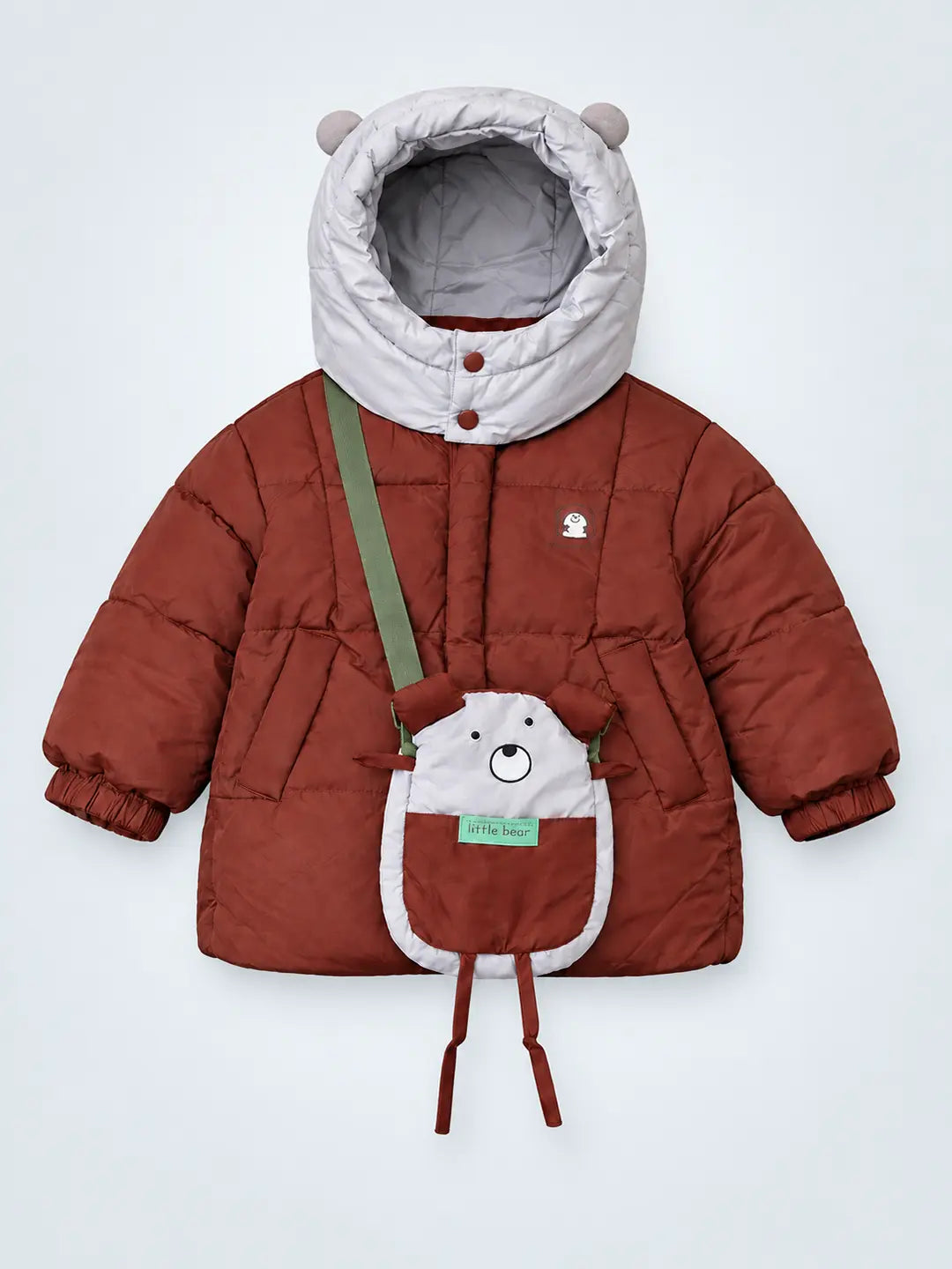 Brown & Grey Quilted Hooded Winter Jacket for Kids