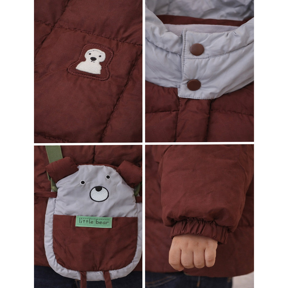 Brown & Grey Quilted Hooded Winter Jacket for Kids