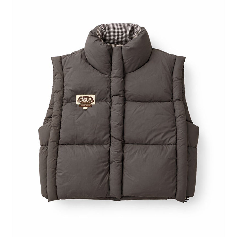 Brown Checks Collar Quilted Sleeveless Winter Vest Jacket for Kids