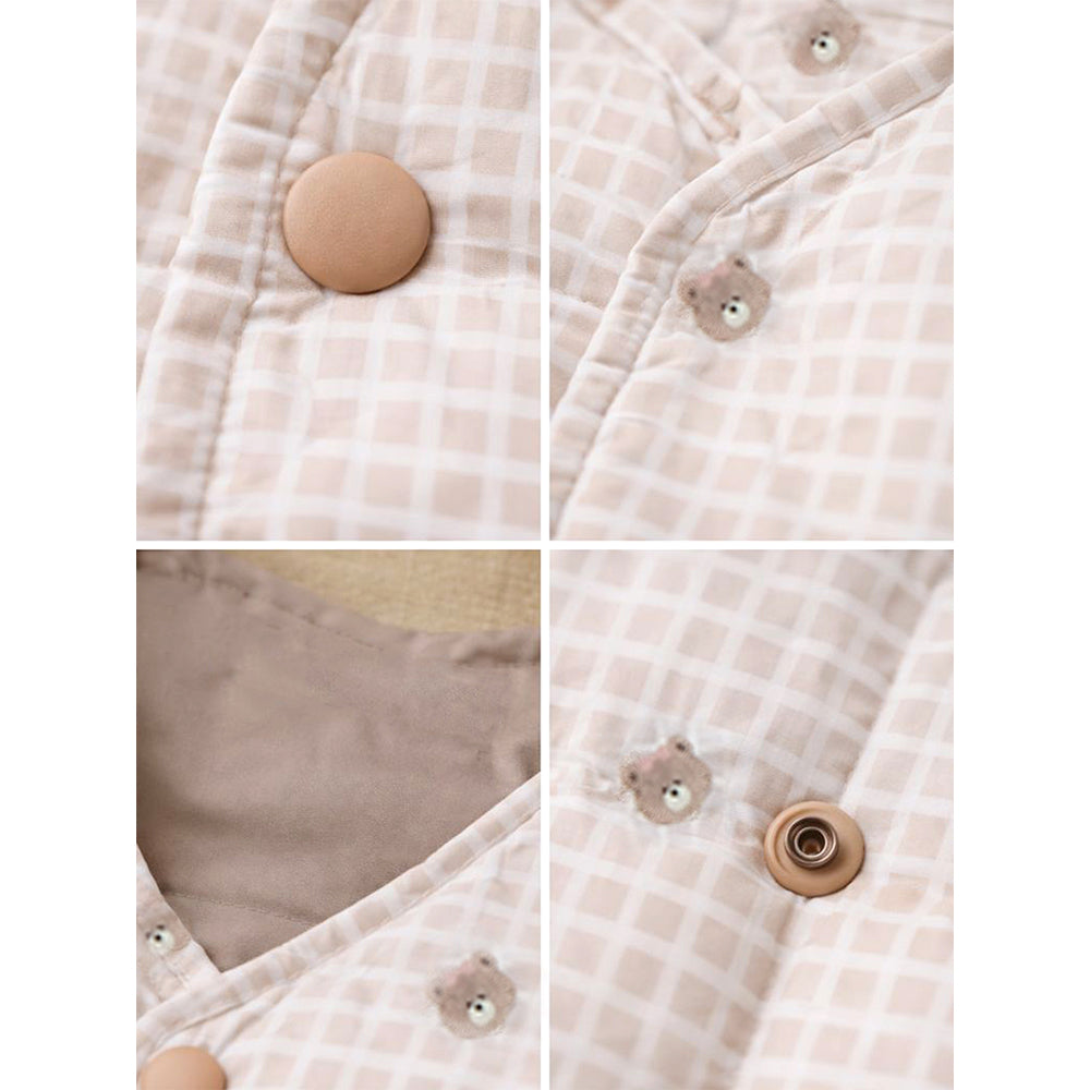Cream Checks Teddy Reversible Sleeveless Winter Jacket for Kids
