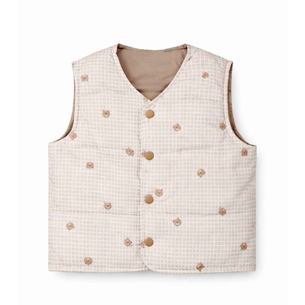 Cream Checks Teddy Reversible Sleeveless Winter Jacket for Kids
