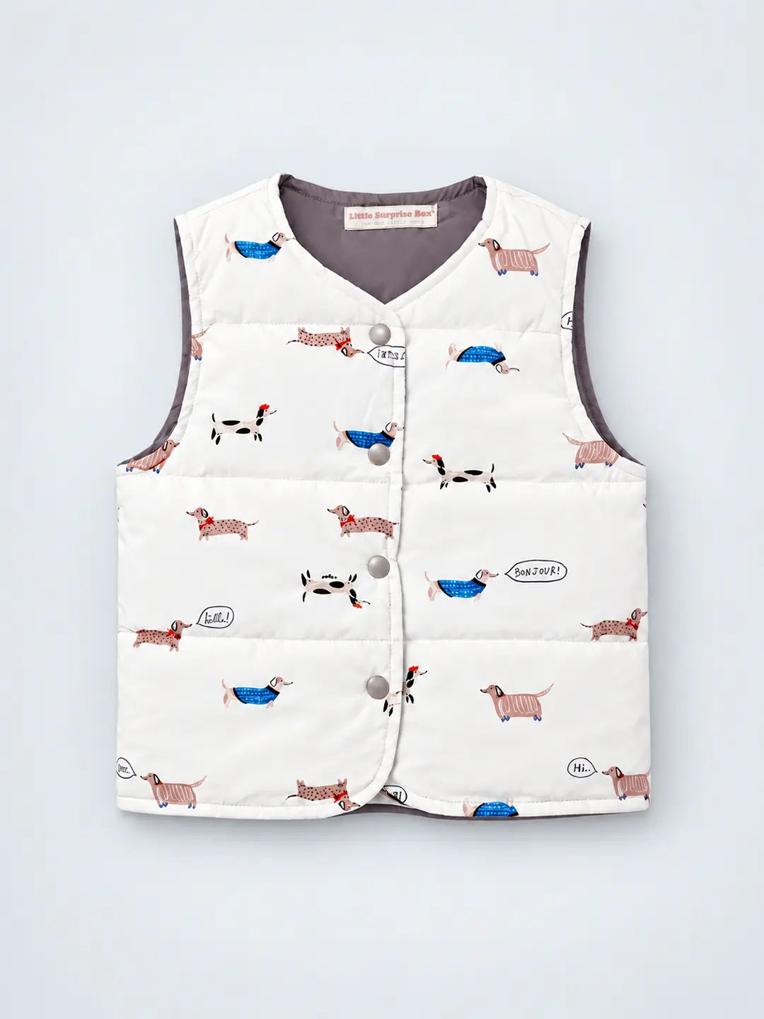 Cream Dachshund Reversible Sleeveless Winter Jacket for Kids