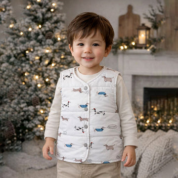 Cream Dachshund Reversible Sleeveless Winter Jacket for Kids