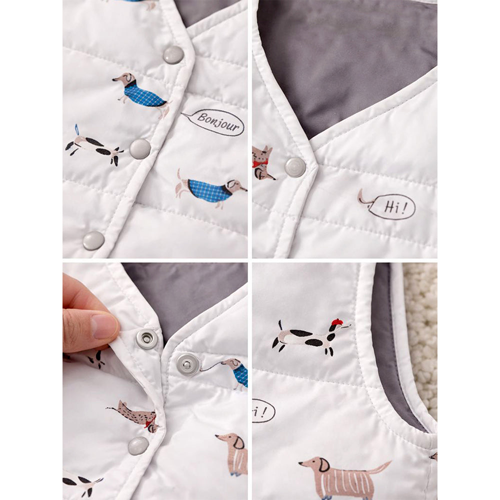 Cream Dachshund Reversible Sleeveless Winter Jacket for Kids