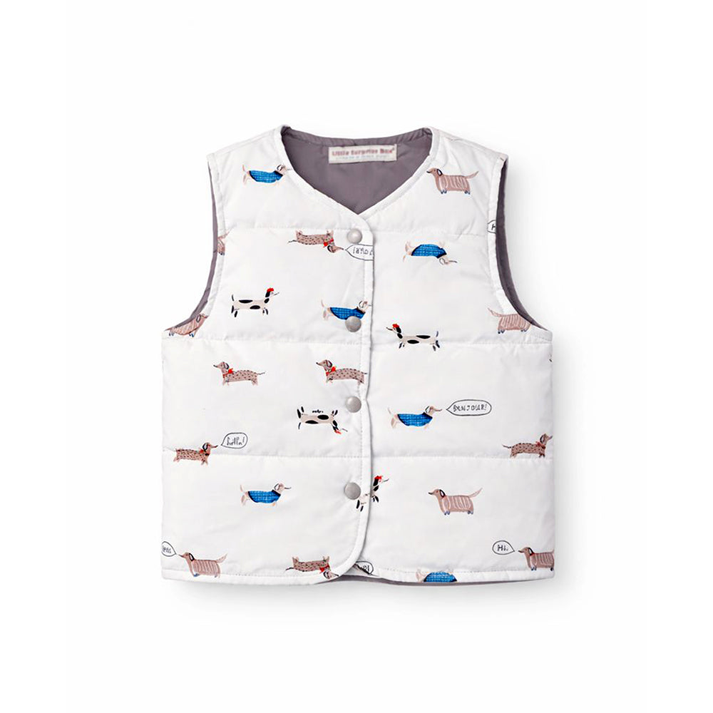 Cream Dachshund Reversible Sleeveless Winter Jacket for Kids