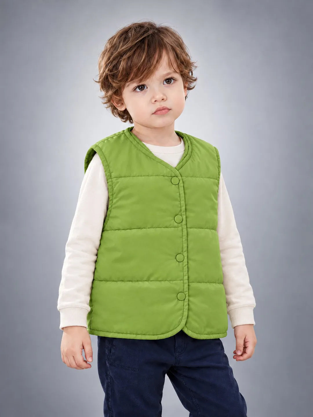 Cream Dino & Cars Reversible Sleeveless Winter Jacket for Kids