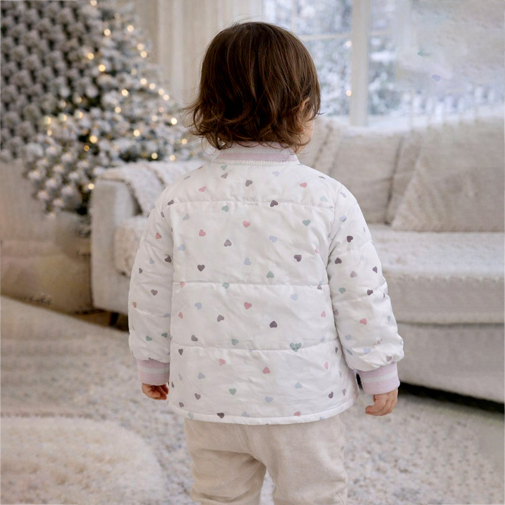 Cream Colorful Mini Hearts Winter Jacket for Kids