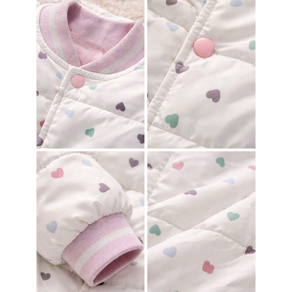 Cream Colorful Mini Hearts Winter Jacket for Kids