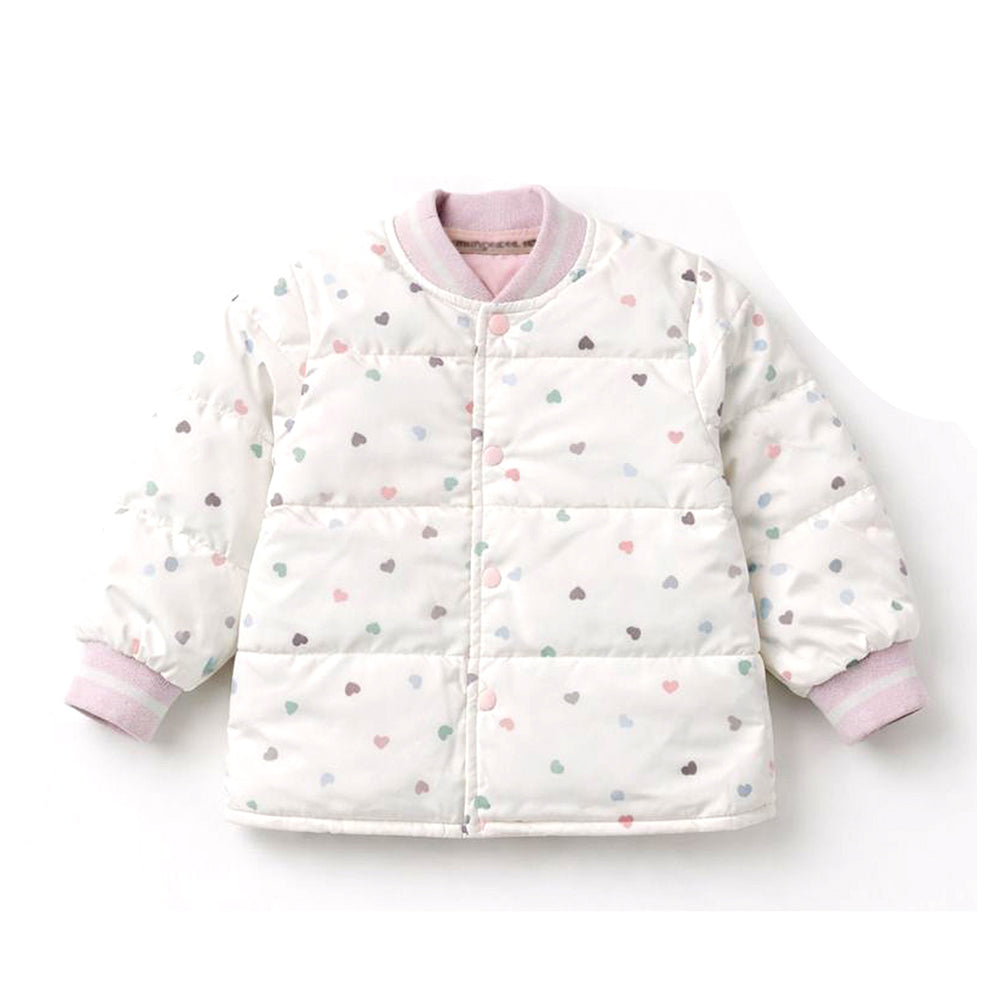Cream Colorful Mini Hearts Winter Jacket for Kids