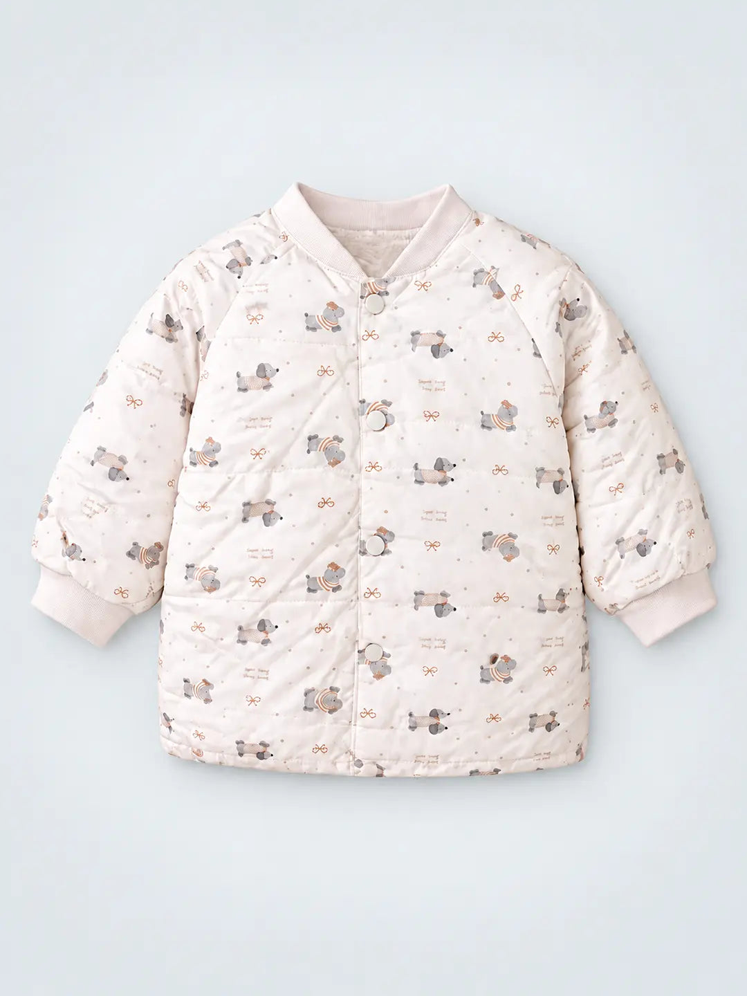 Cream Puppy & Bow Theme Winter Jacket for Kids