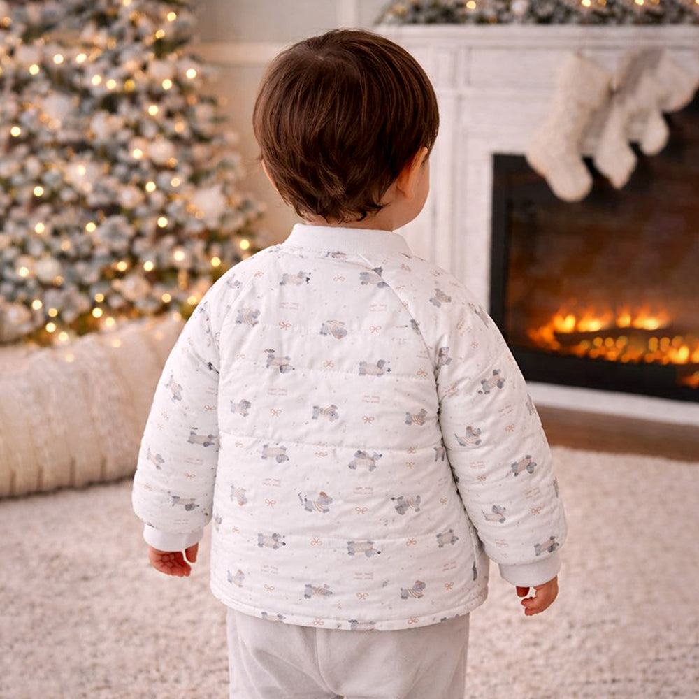 Cream Puppy & Bow Theme Winter Jacket for Kids