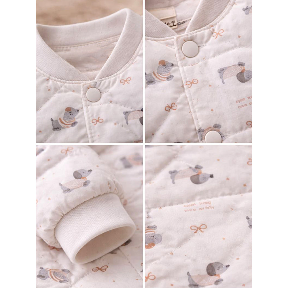 Cream Puppy & Bow Theme Winter Jacket for Kids
