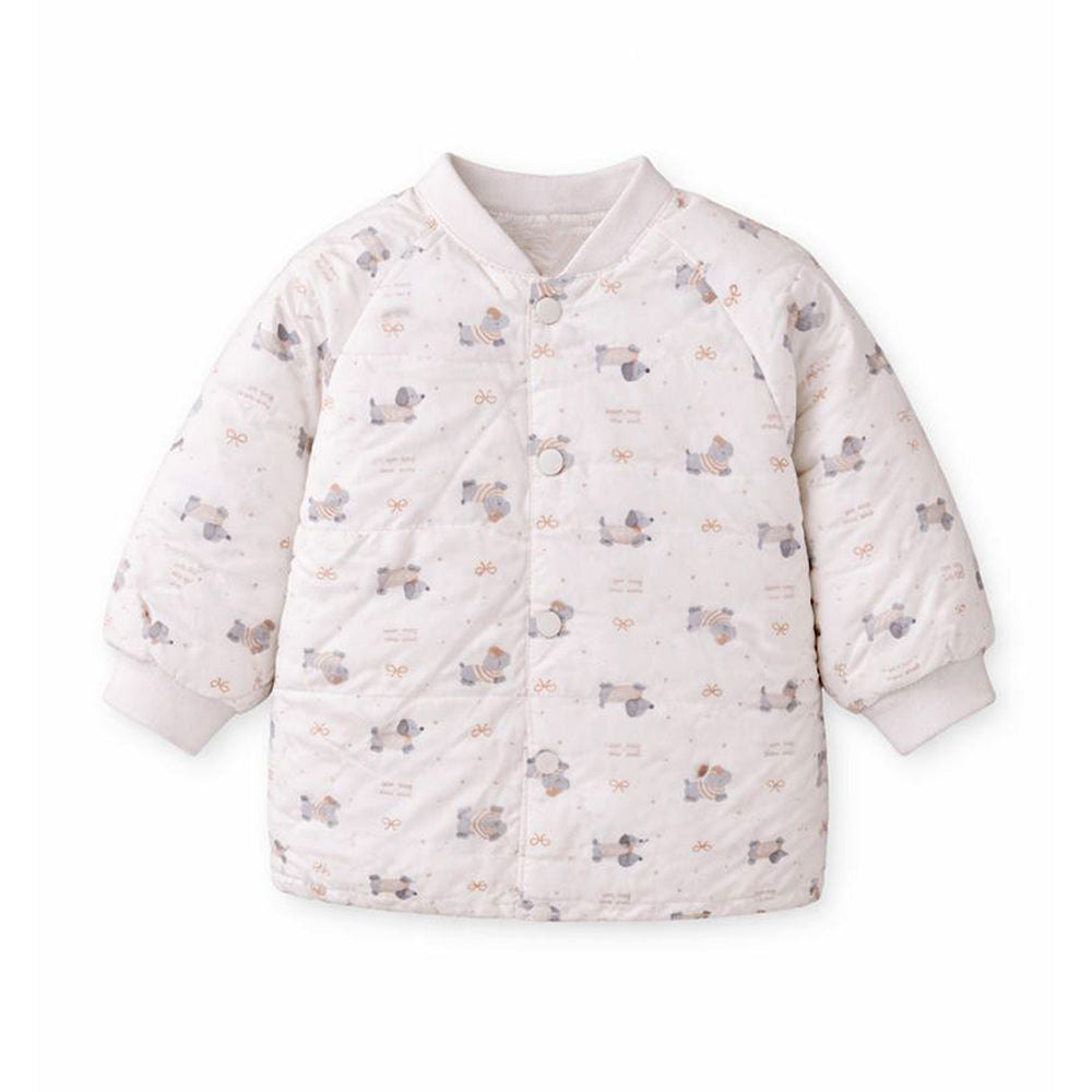 Cream Puppy & Bow Theme Winter Jacket for Kids