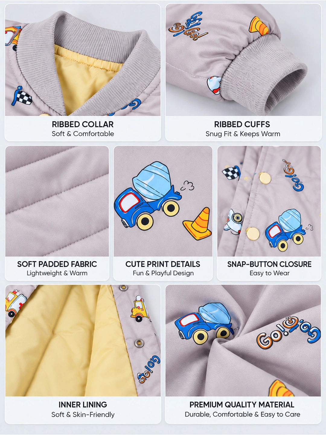 Grey Dumper Quilted Bomber Winter Jacket for Kids