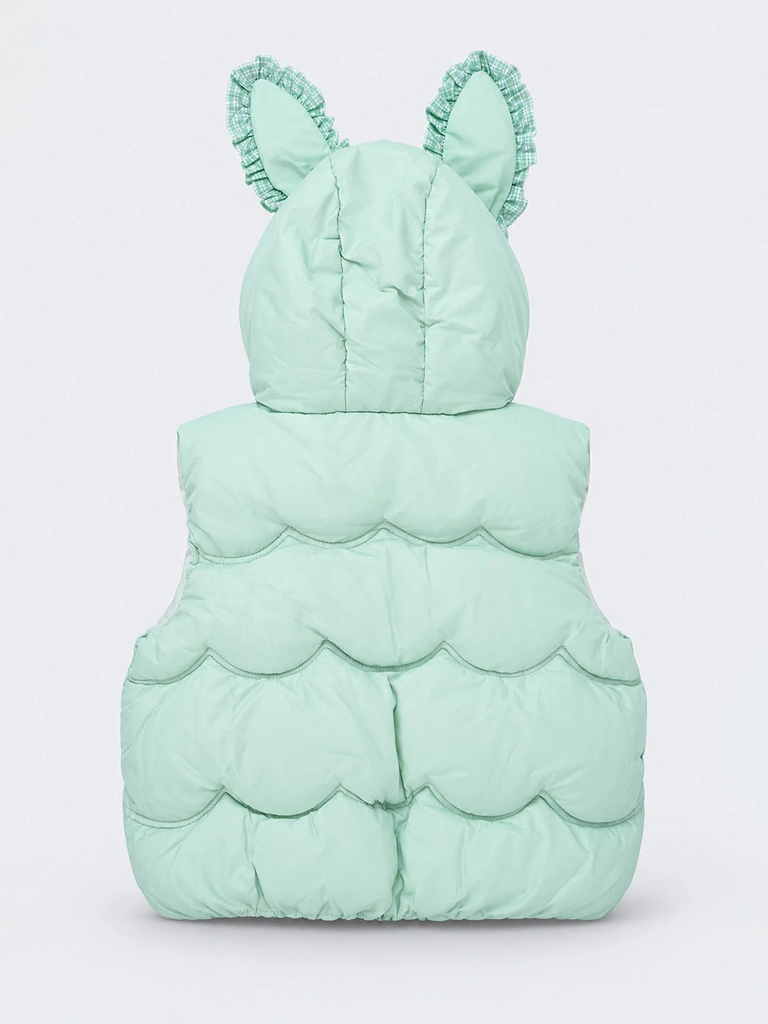 Green Bunny-Themed Quilted Hooded Sleeveless Winter Jacket for Kids