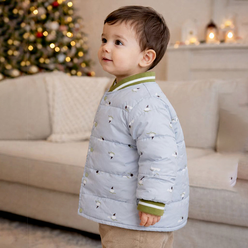 Grey & Olive Abstract Winter Jacket for Kids