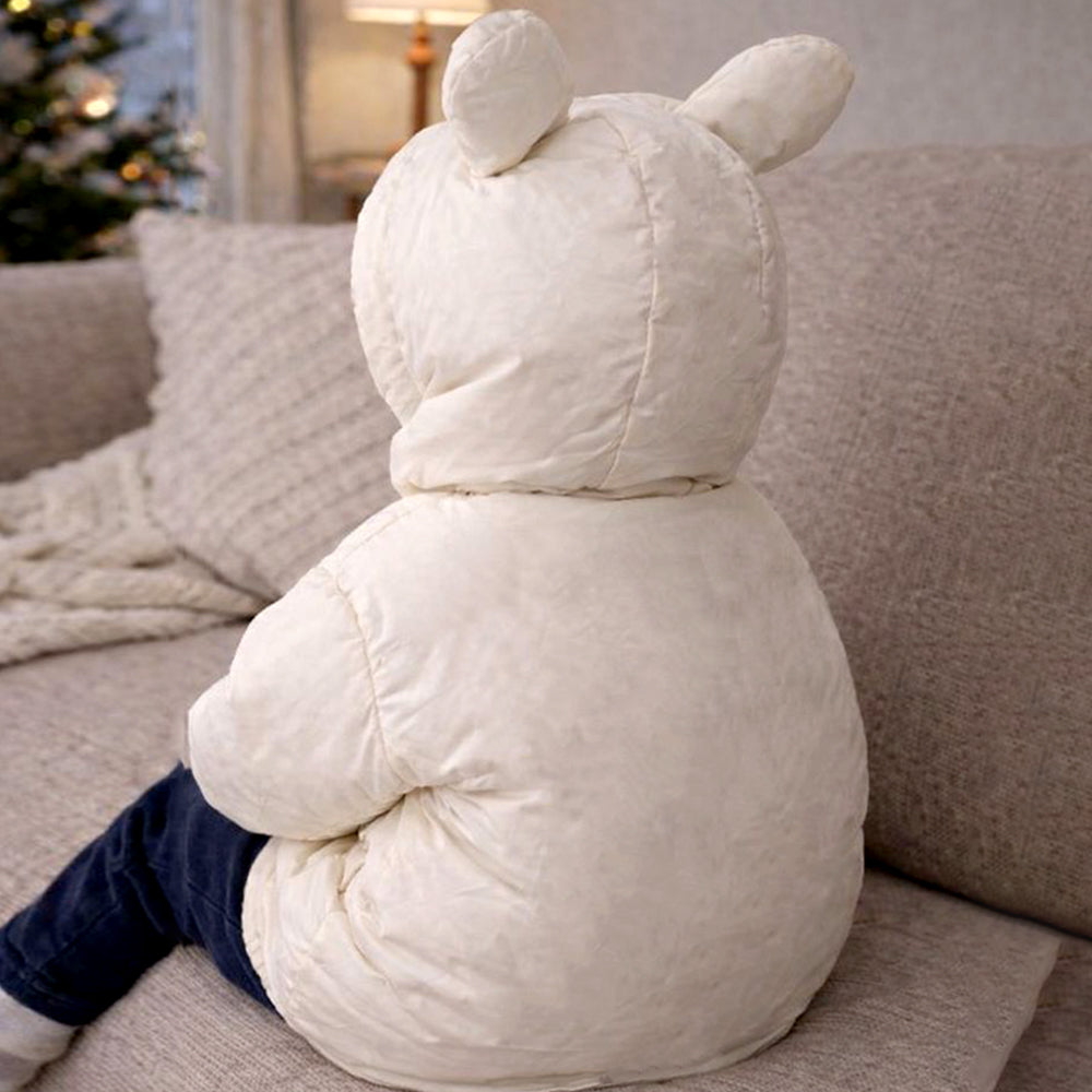 Ivory & Blue Bunny-Themed Quilted Hooded Winter Jacket for Kids