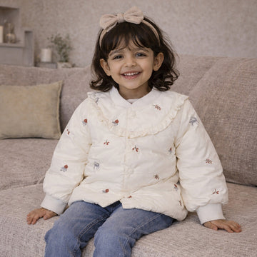 Ivory Deer & Mushroom Winter Jacket for Kids