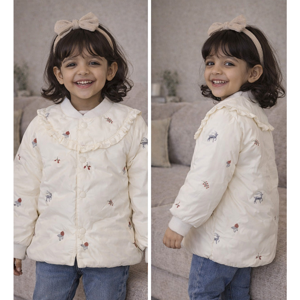 Ivory Deer & Mushroom Winter Jacket for Kids