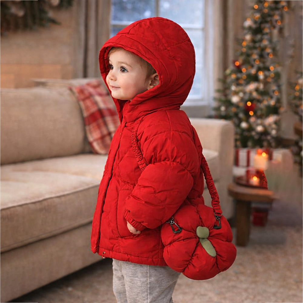 Maroon Puffer Quilted Hooded Winter Jacket for Kids