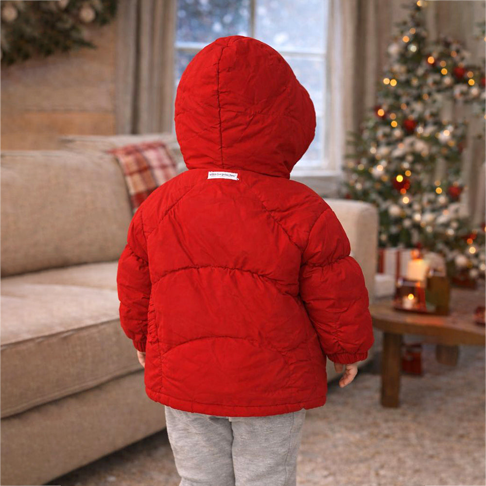 Maroon Puffer Quilted Hooded Winter Jacket for Kids