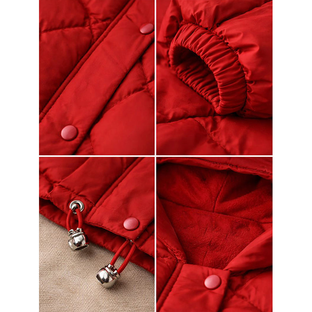 Maroon Puffer Quilted Hooded Winter Jacket for Kids