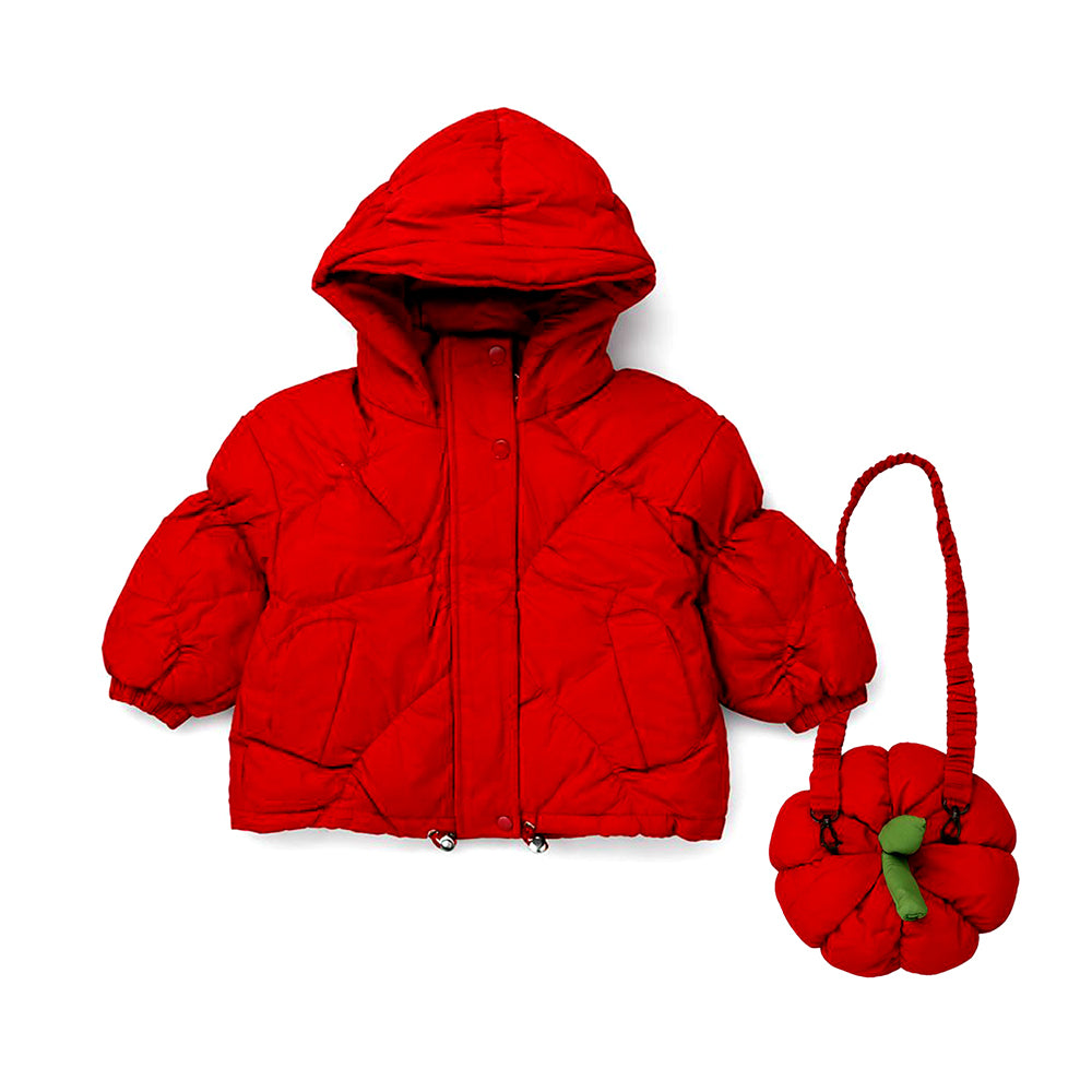 Maroon Puffer Quilted Hooded Winter Jacket for Kids
