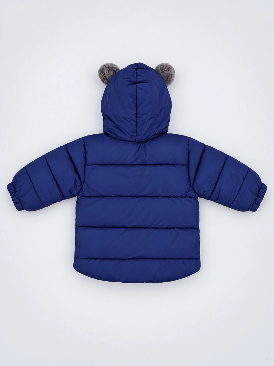 Navy Blue Bear-Ear Faux-Fur Hooded Quilted Winter Jacket for Kids