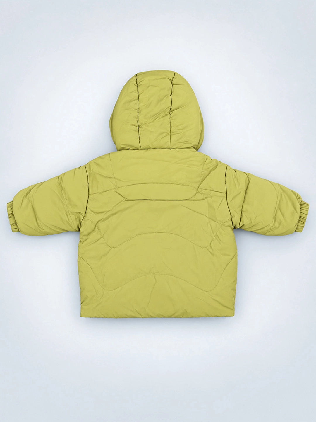 Olive Green Dino-Themed Quilted Hooded Winter Jacket for Kids