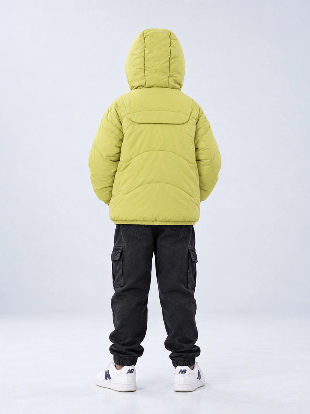 Olive Green Dino-Themed Quilted Hooded Winter Jacket for Kids
