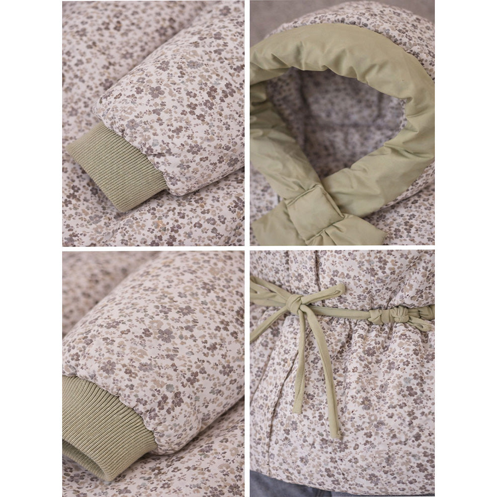 Olive & Cream Floral Printed Hooded Winter Jacket for Kids