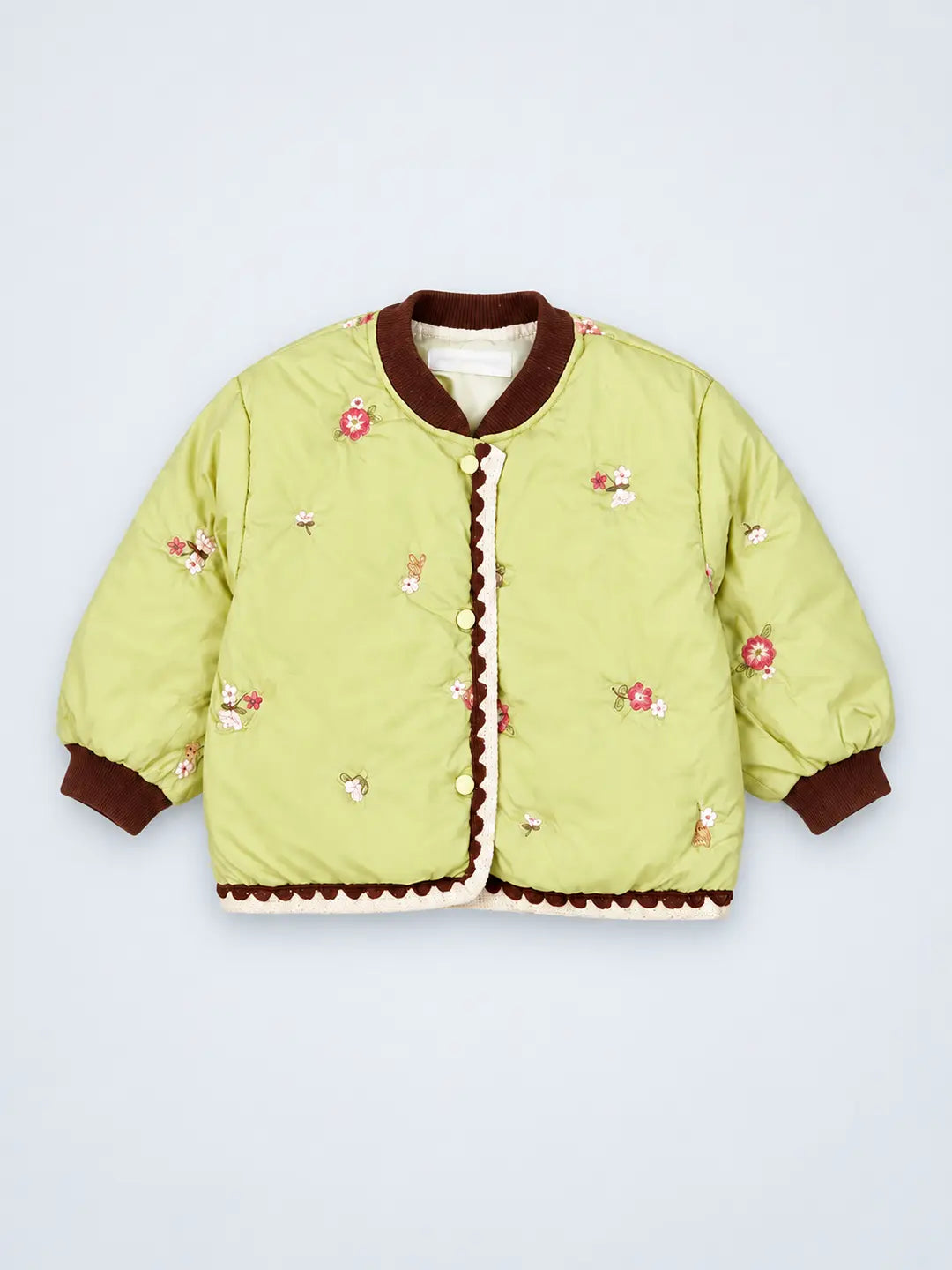 Olive Crochet Floral Winter Jacket for Kids