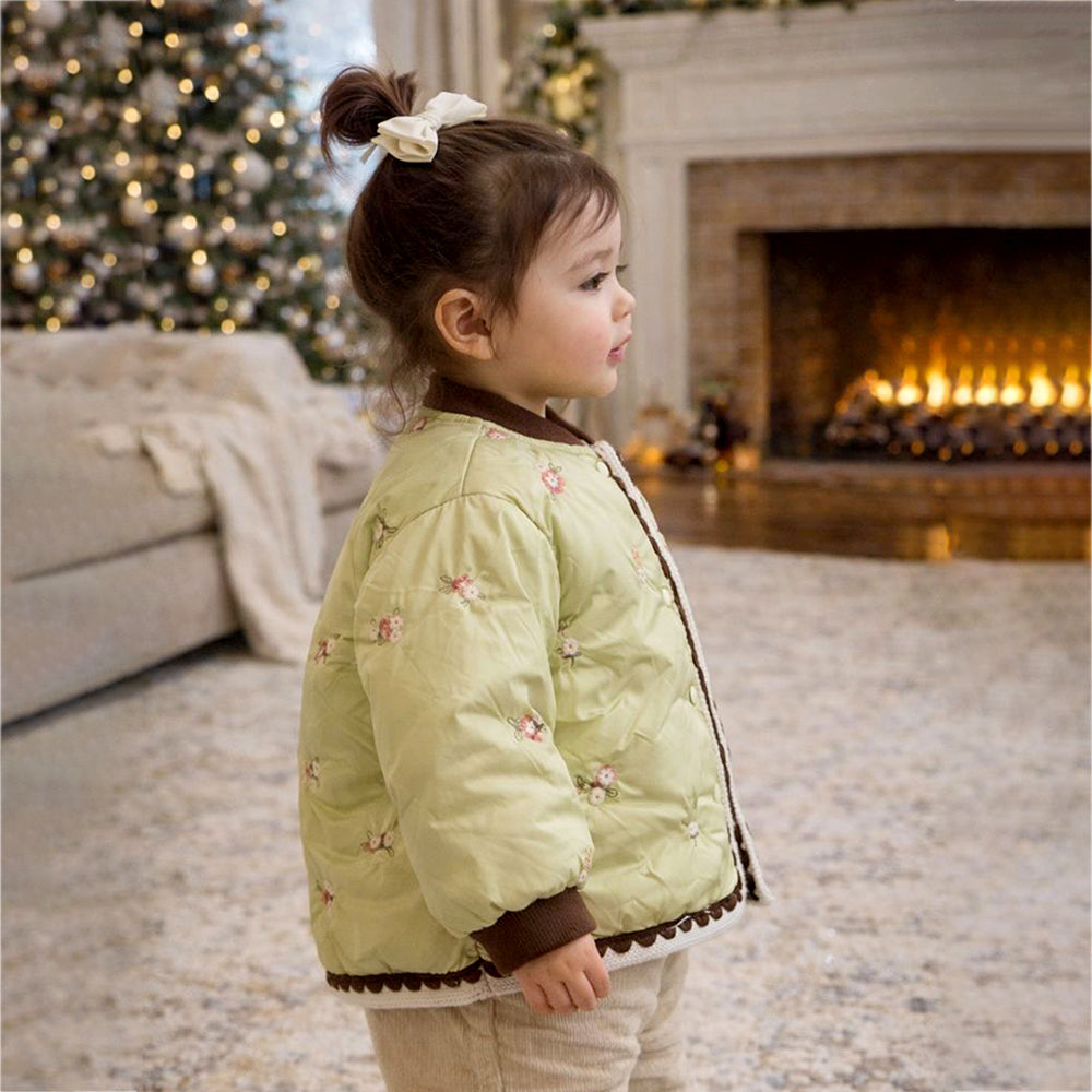 Olive Crochet Floral Winter Jacket for Kids