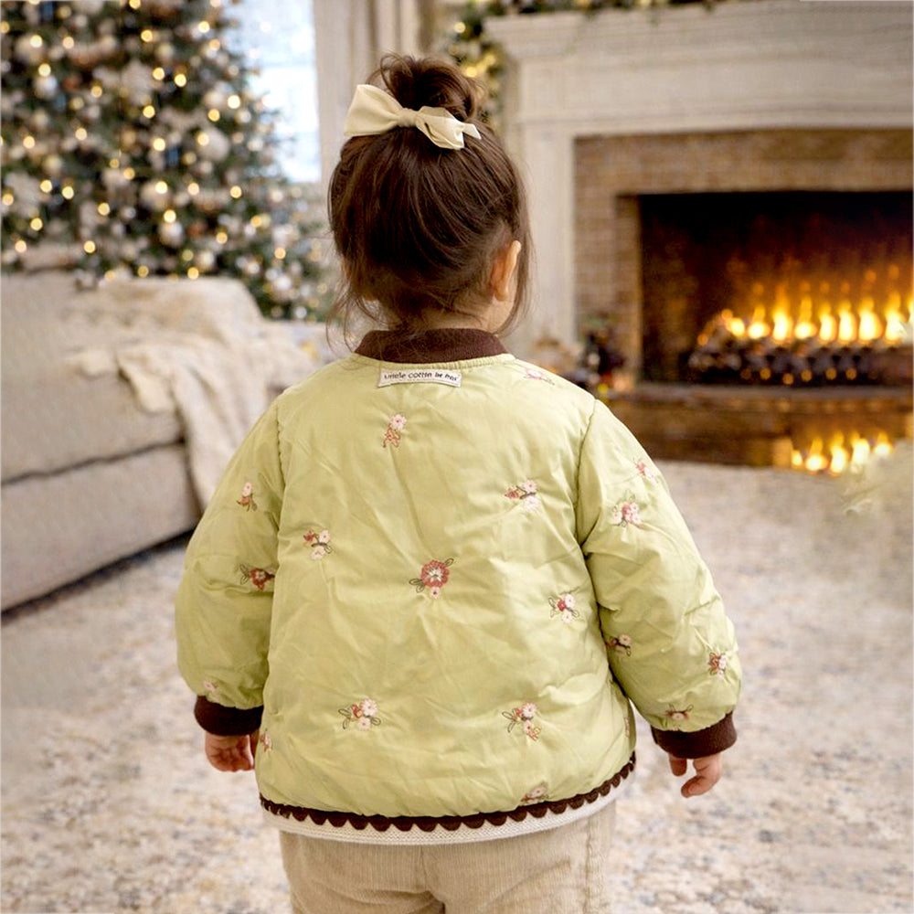 Olive Crochet Floral Winter Jacket for Kids