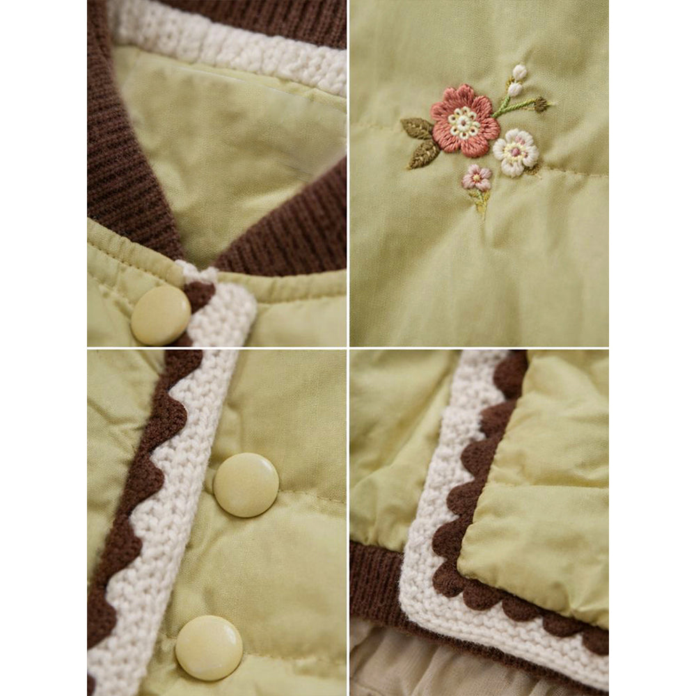 Olive Crochet Floral Winter Jacket for Kids