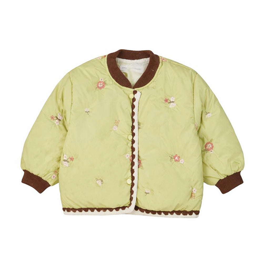 Olive Crochet Floral Winter Jacket for Kids