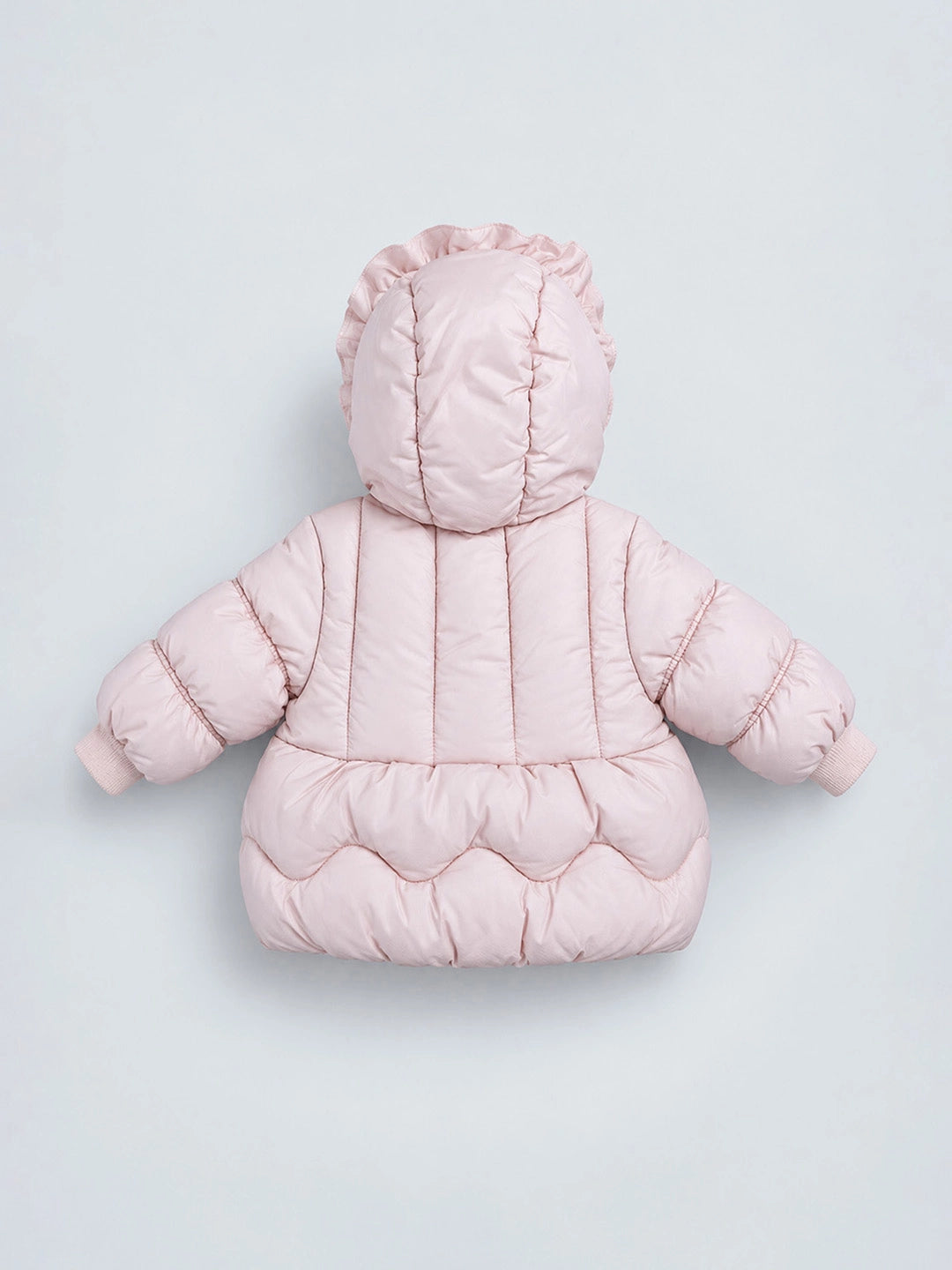 Peach Butterfly Heart Quilted Hooded Winter Jacket for Kids