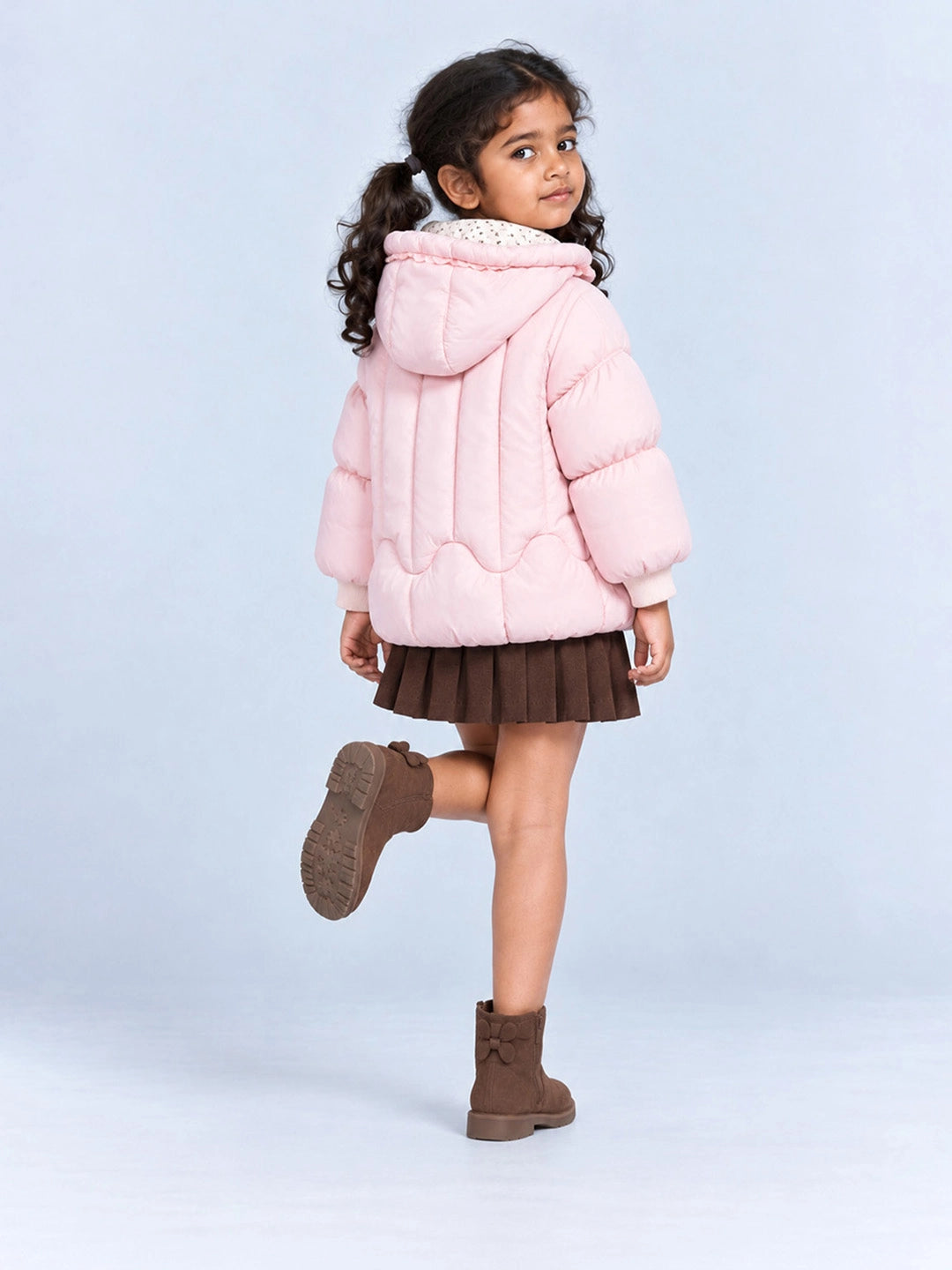 Peach Butterfly Heart Quilted Hooded Winter Jacket for Kids