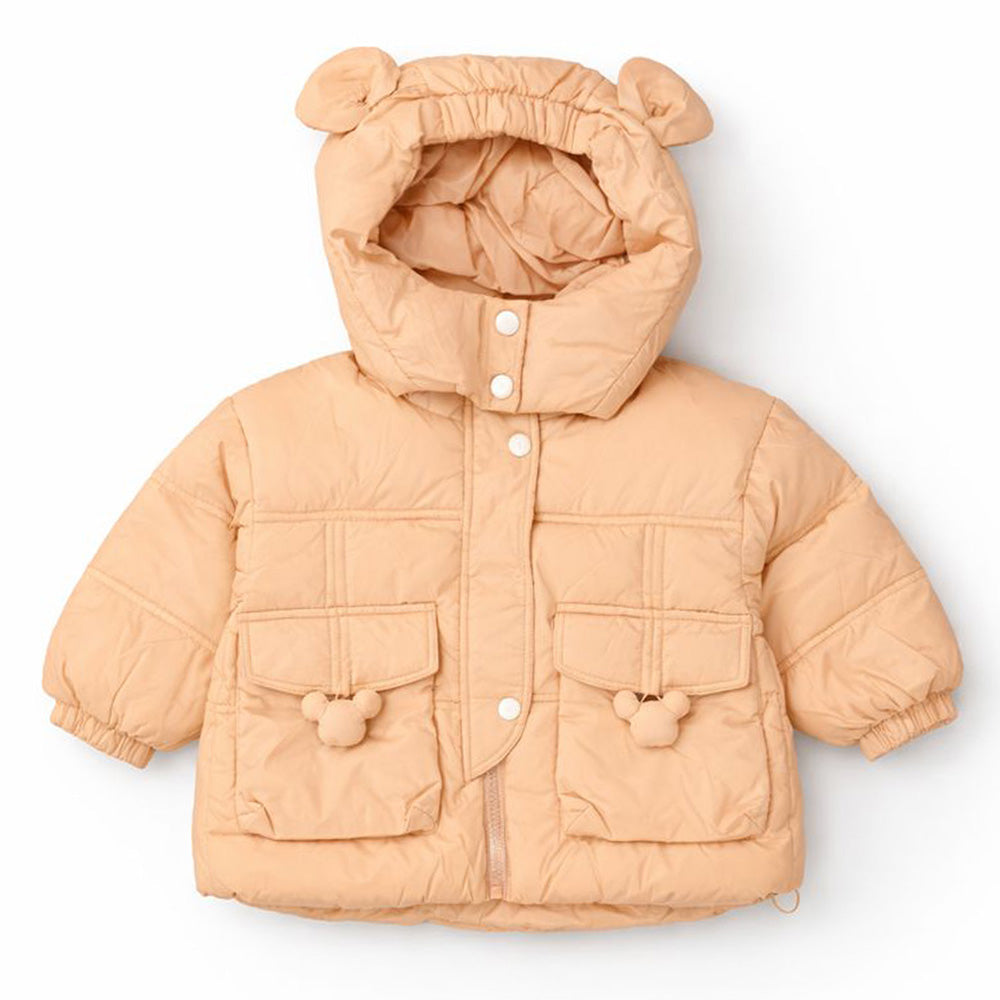 Peach 3D Teddy Quilted Pocket & Hooded Winter Jacket for Kids